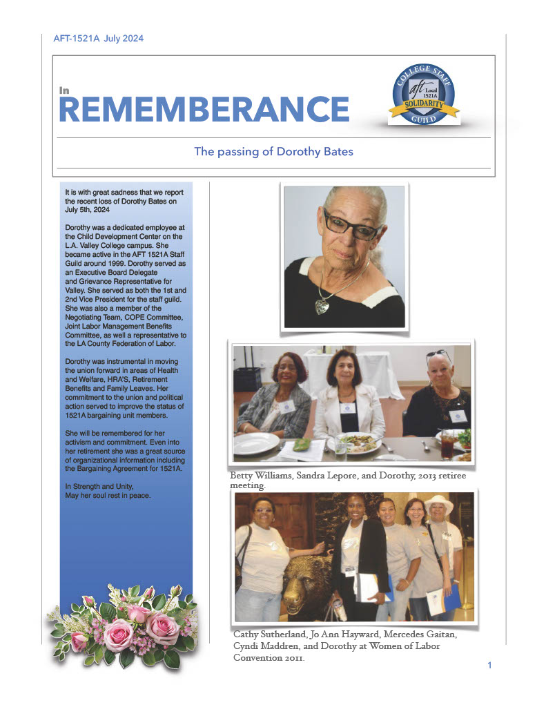 The passing of Dorothy Bates    pg. 1